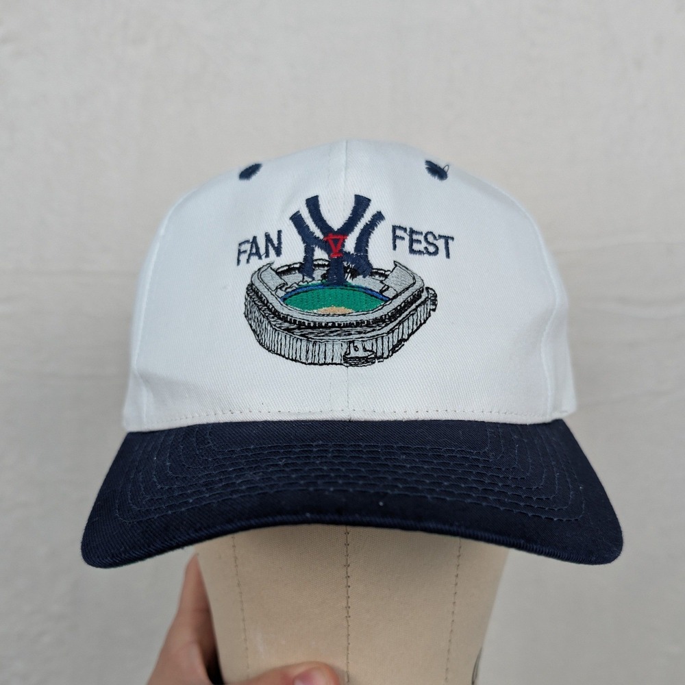 VTG New York Yankees Hat Mens OSFA White Navy Fan Fest MLB Two-Tone Snapback 90s
